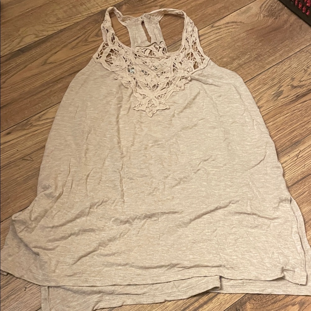 Maurices Beige Lace Detail Tank Top (Bin N)